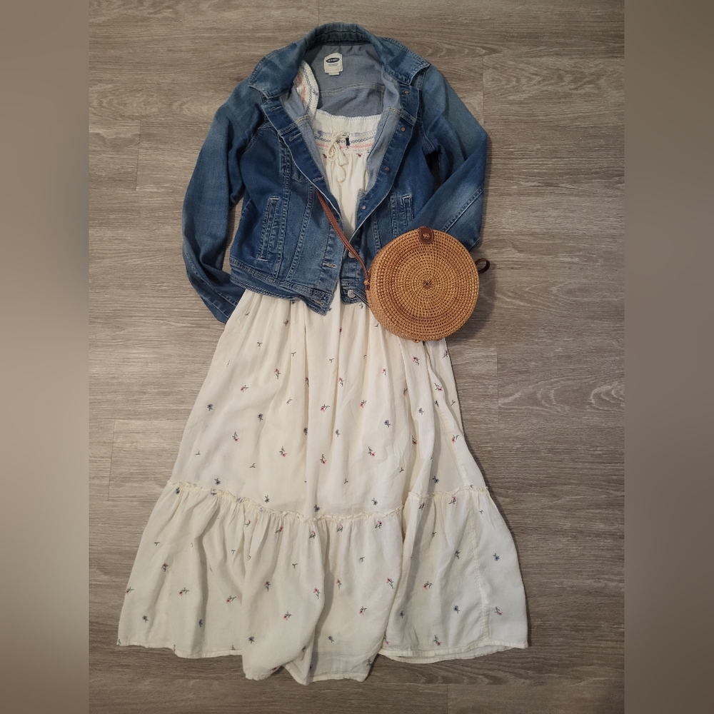 Old Navy Blue and White Tiered Midi Sundress